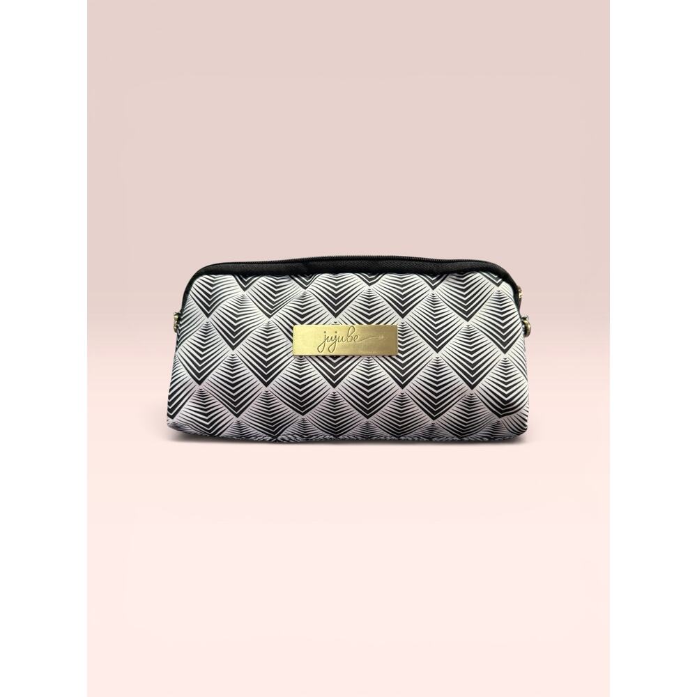 JuJuBe Black White Geometric Clutch Crossbody Cosmetic Bag Gold Tone